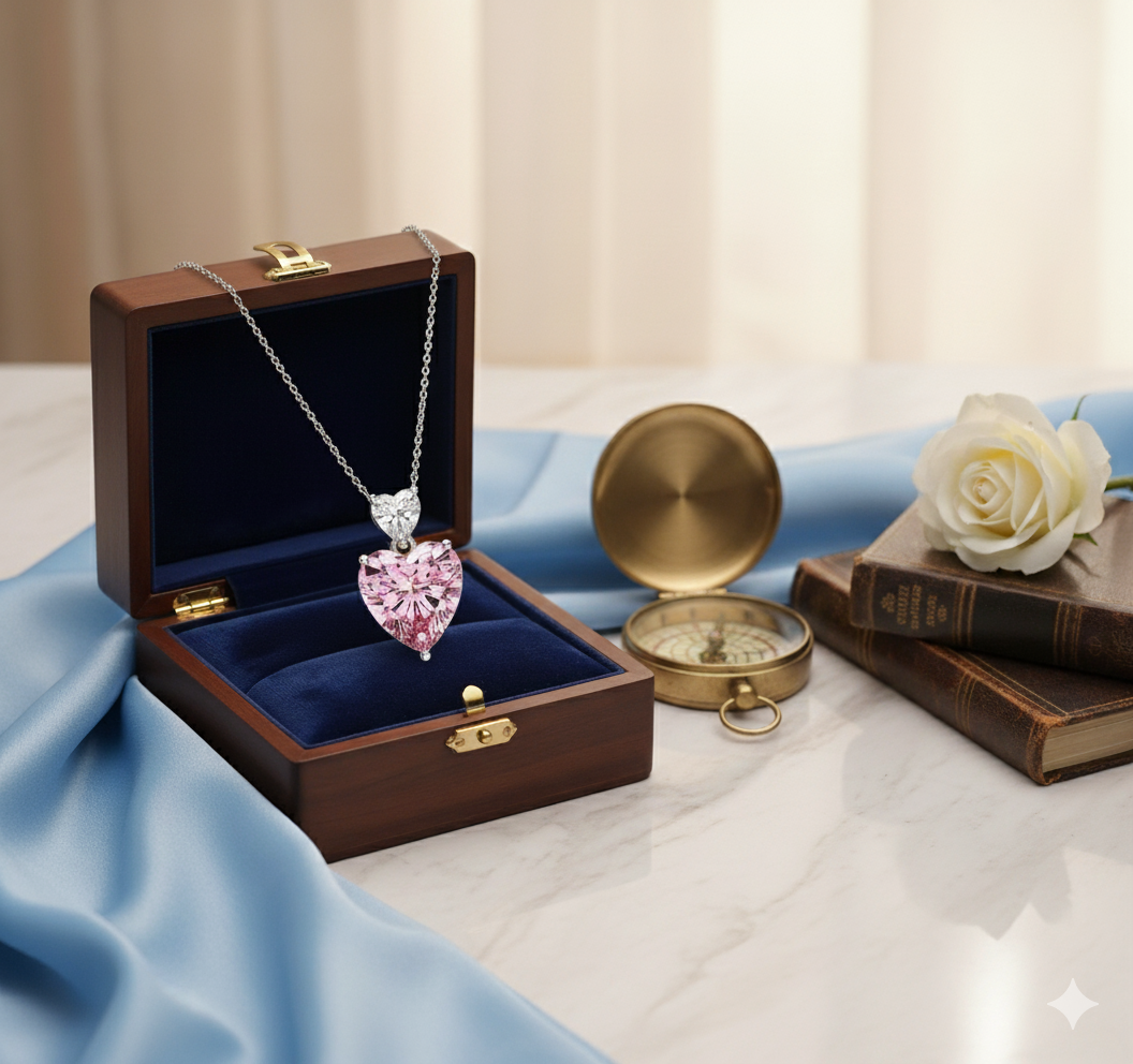 Pink Heart Solitaire Pendant Necklace