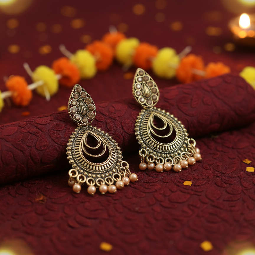 Antique Gold Chandbali Earring