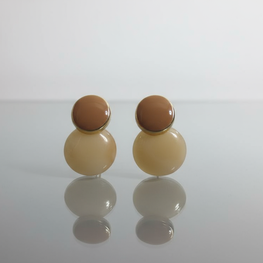 Beige And Gold Double Disc Stud Earring