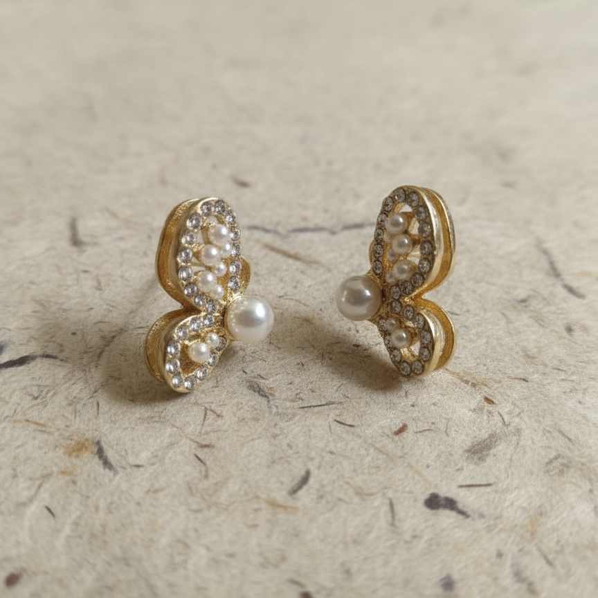 Gold Pearl Butterfly Earring