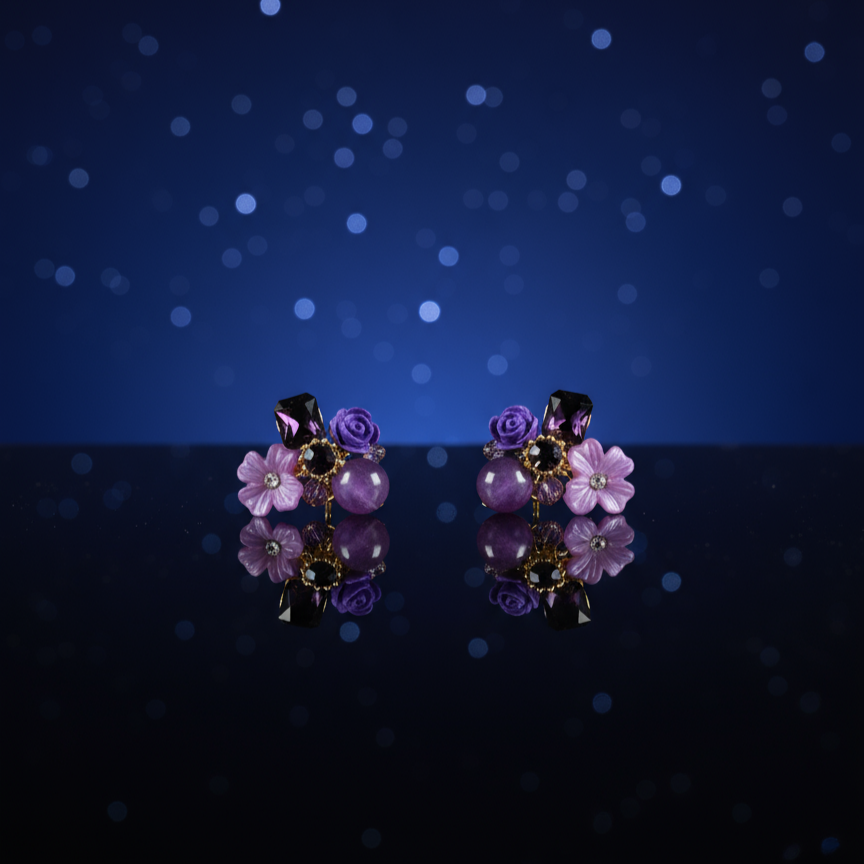 Purple Stud Cluster Earring