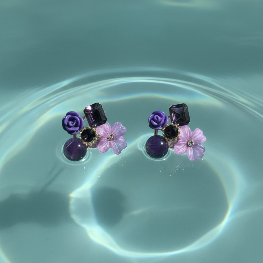 Purple Stud Cluster Earring