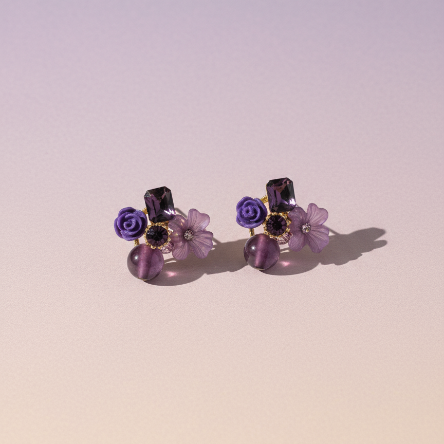 Purple Stud Cluster Earring