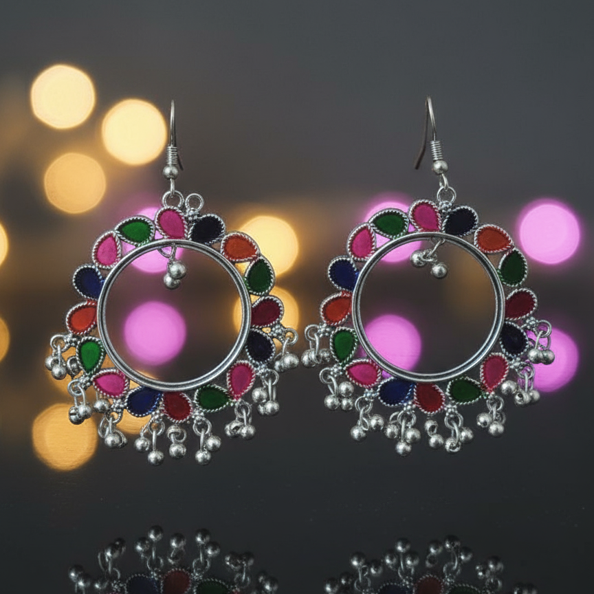 Multicolor Oxidized Chandbali Earring
