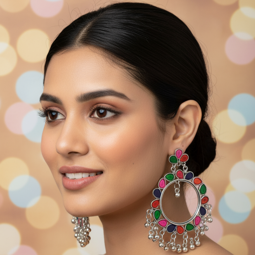 Multicolor Oxidized Chandbali Earring