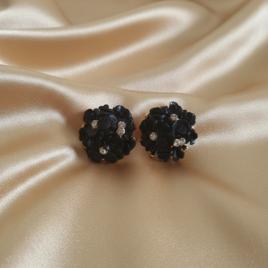 Black Floral Rhinestone Earring