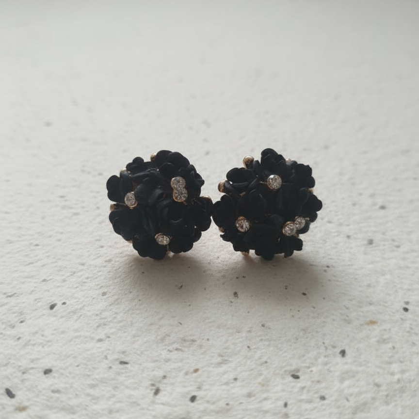 Black Floral Rhinestone Earring
