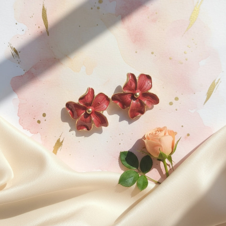 Red and Gold Flower Earring