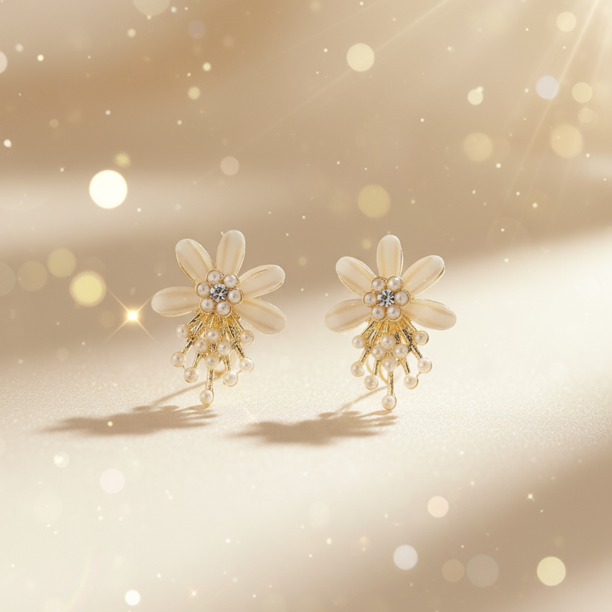 White Floral Pearl Earring