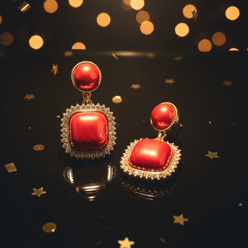 Red and Gold Drop Earring