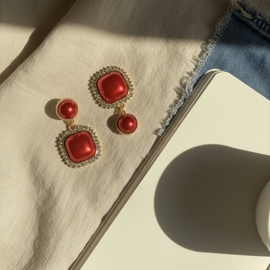 Red and Gold Drop Earring