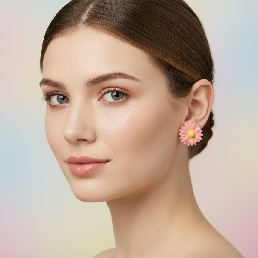 Pink Daisy Stud Earring