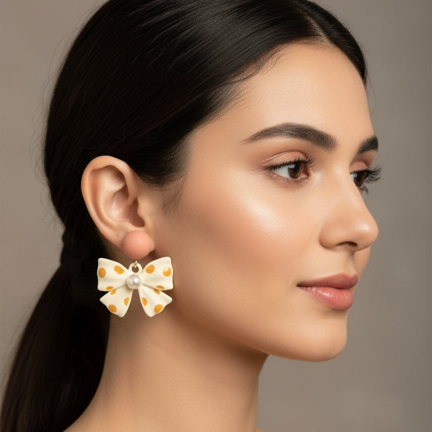 Polka Dot Bow Dangle Earring