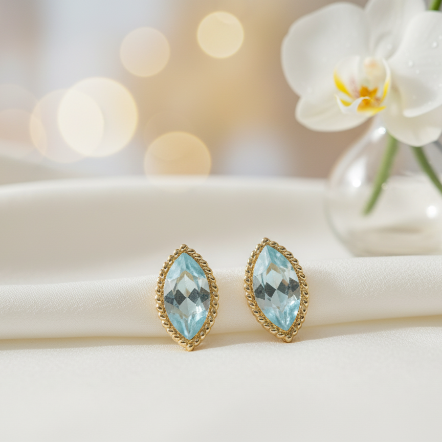 Blue Marquise-cut Crystal Stud Earrings