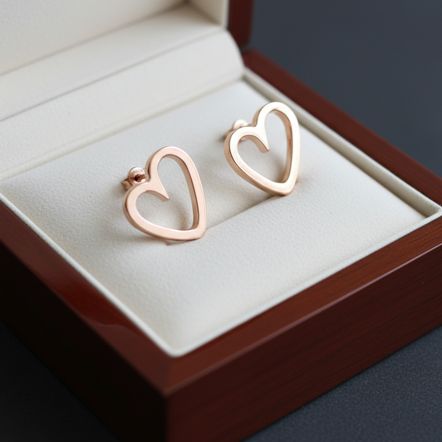 Hollow Rose Gold Heart Earring