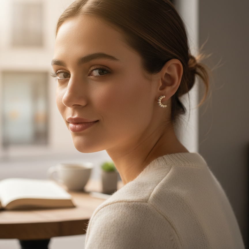 Semi Circulation Gold Stud Earring