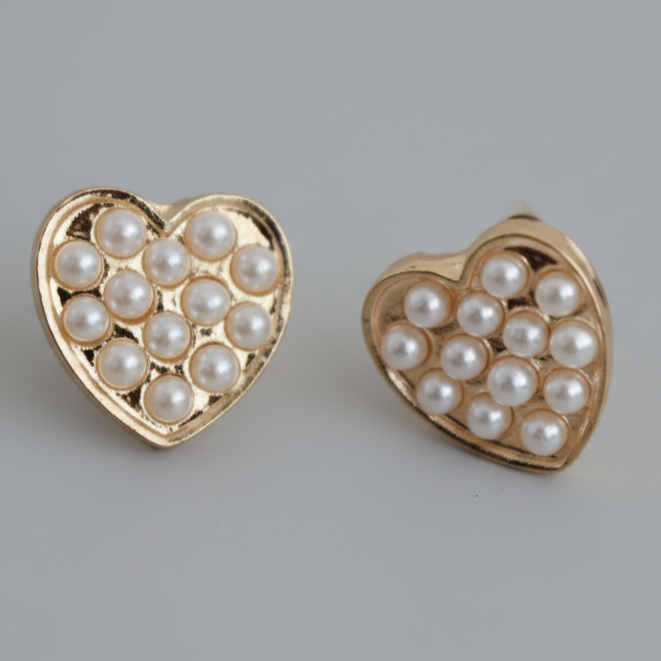 Gold Heart Beads Stud Earrings