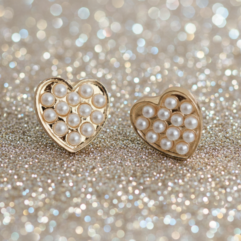 Gold Heart Beads Stud Earrings