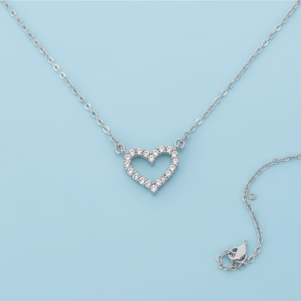 Diamond Heart Silver Pendant