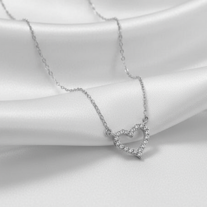 Diamond Heart Silver Pendant