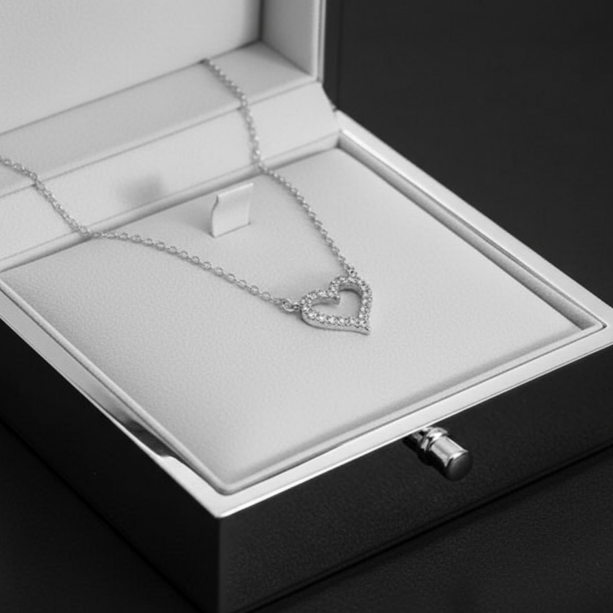 Diamond Heart Silver Pendant