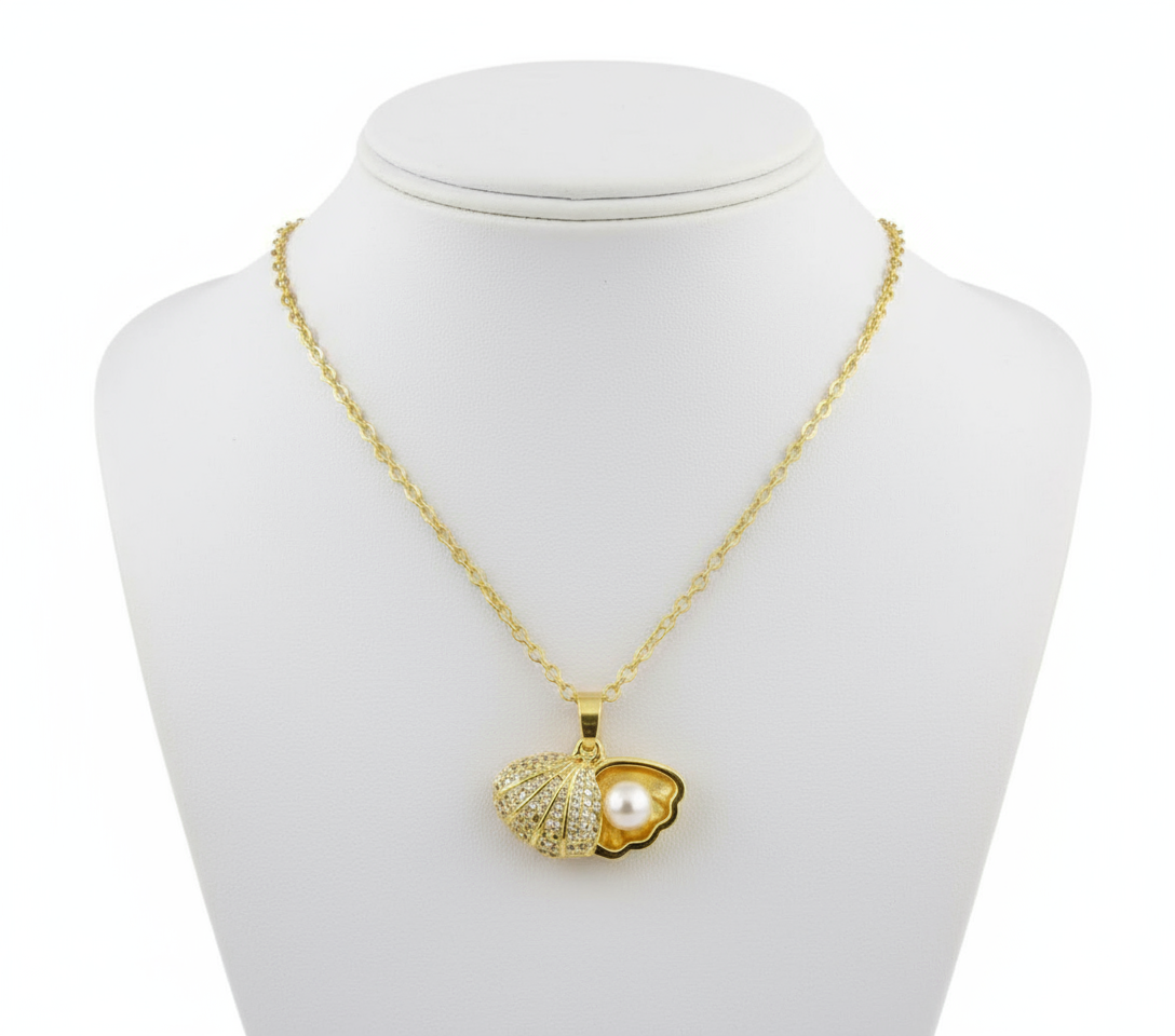 Gold Pearl Shell Pendant Necklace