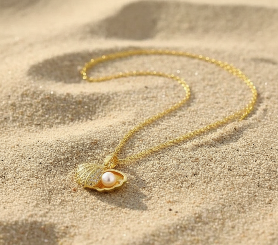 Gold Pearl Shell Pendant Necklace
