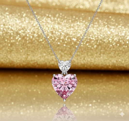 Pink Heart Solitaire Pendant Necklace