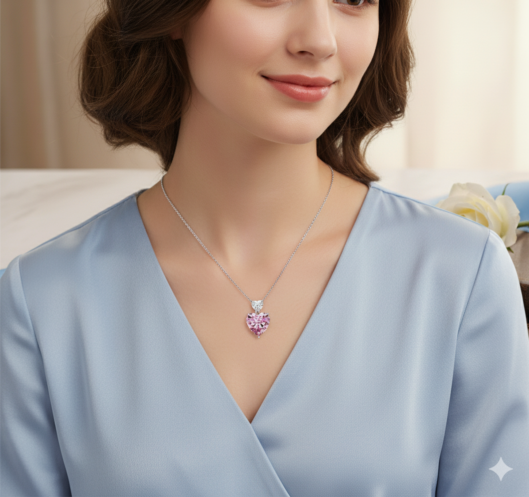 Pink Heart Solitaire Pendant Necklace