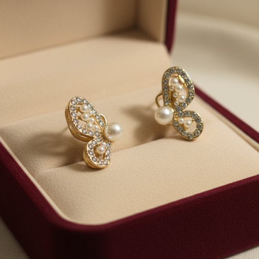 Gold Pearl Butterfly Earring