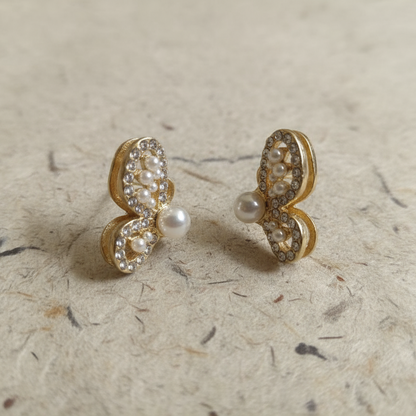 Gold Pearl Butterfly Earring