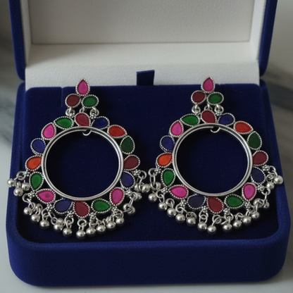Multicolor Oxidized Chandbali Earring