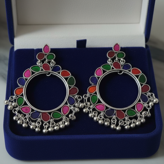 Multicolor Oxidized Chandbali Earring