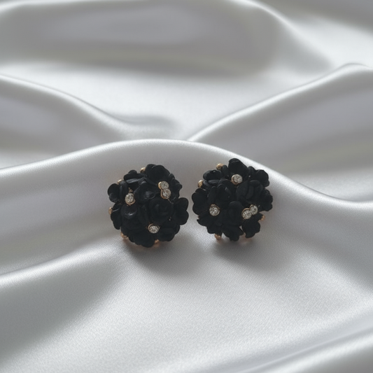 Black Floral Rhinestone Earring