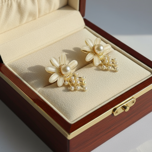 White Floral Pearl Earring