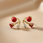 Red Bud and Gold Stem Earring