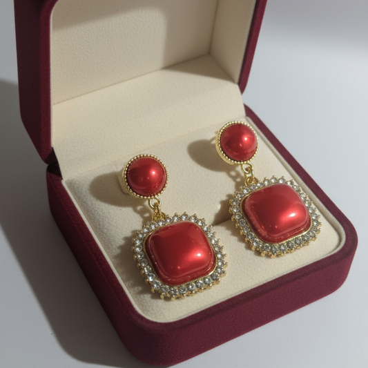 Red and Gold Drop Earring