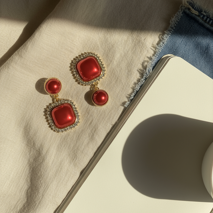 Red and Gold Drop Earring