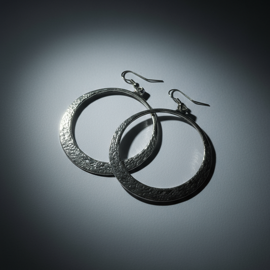 Silver Wide Edged Hoop Earring