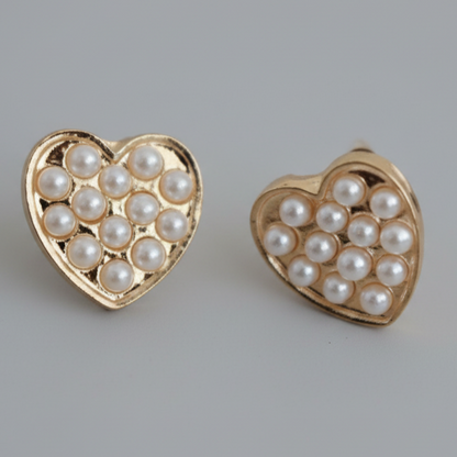 Gold Heart Beads Stud Earrings