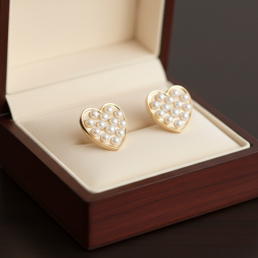 Gold Heart Beads Stud Earrings