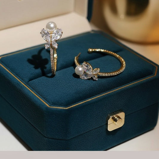 Gold Hoop Butterfly and Pearl Earring