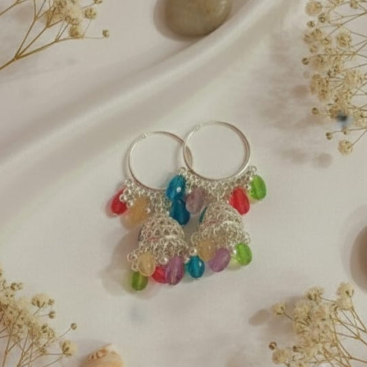 Colorful Oxidized Dome Jhumka Earrings Crystal Alloy Jhumki Earring