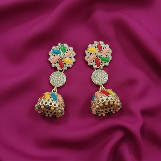 Rainbow Sparkle Enamel Jhumka Earrings Crystal Alloy Jhumki Earring
