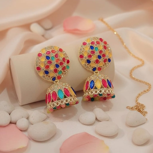 Multicolor Stone Studded Jhumka Earrings Crystal Alloy Jhumki Earring