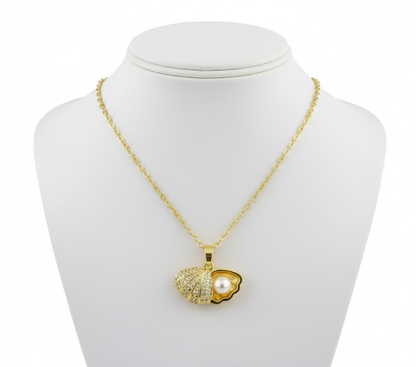 Gold Pearl Shell Pendant Necklace