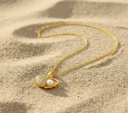 Gold Pearl Shell Pendant Necklace