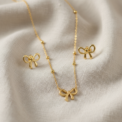 Gold Bow Pendant and Earring set
