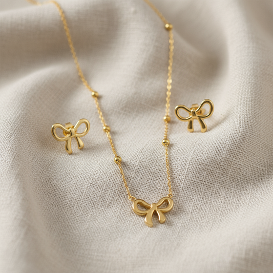 Gold Bow Pendant and Earring set