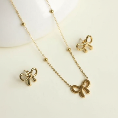Gold Bow Pendant and Earring set